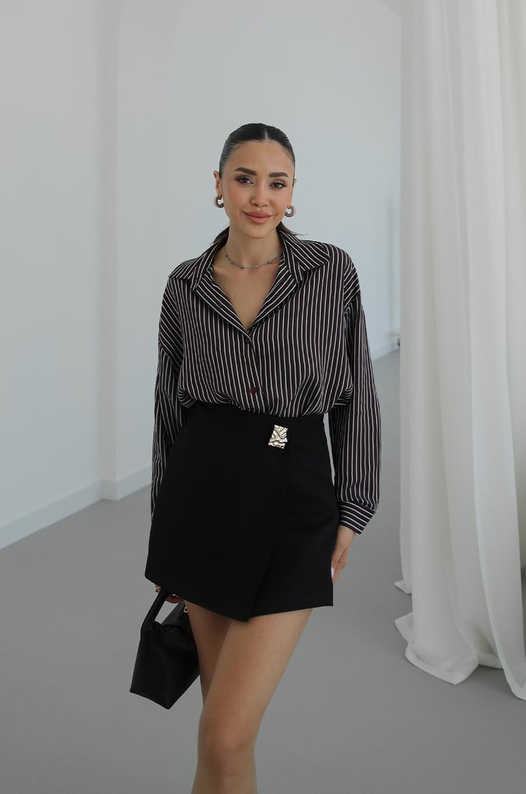 Bordo Çift Çizgili Oversize Gömlek