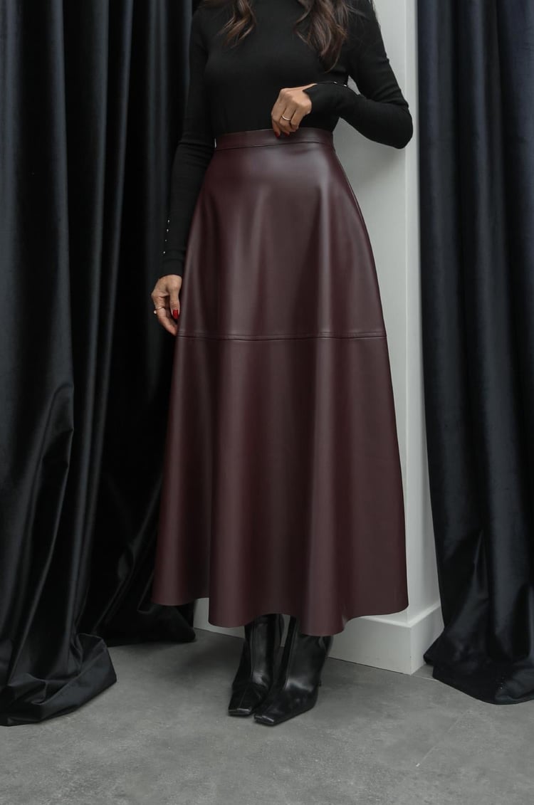 Bordo Deri Maxi Etek