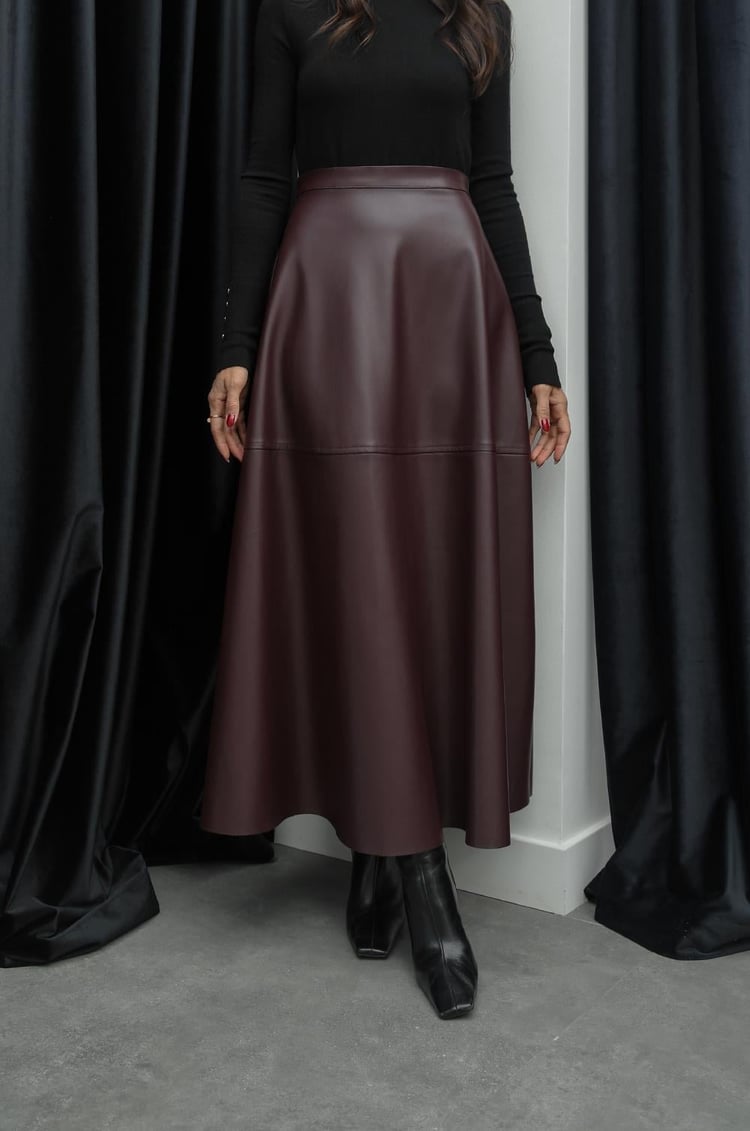 Bordo Deri Maxi Etek