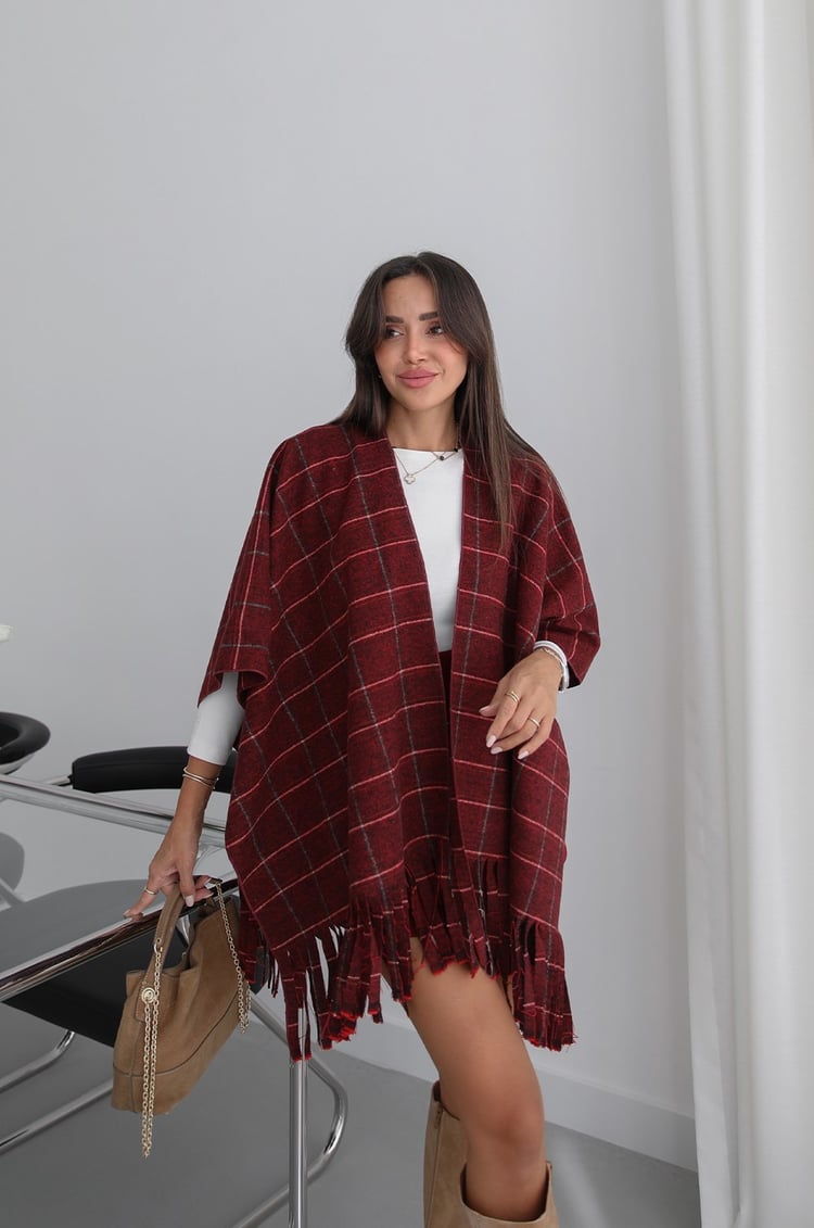 Bordo Ekoseli Püsküllü Panço