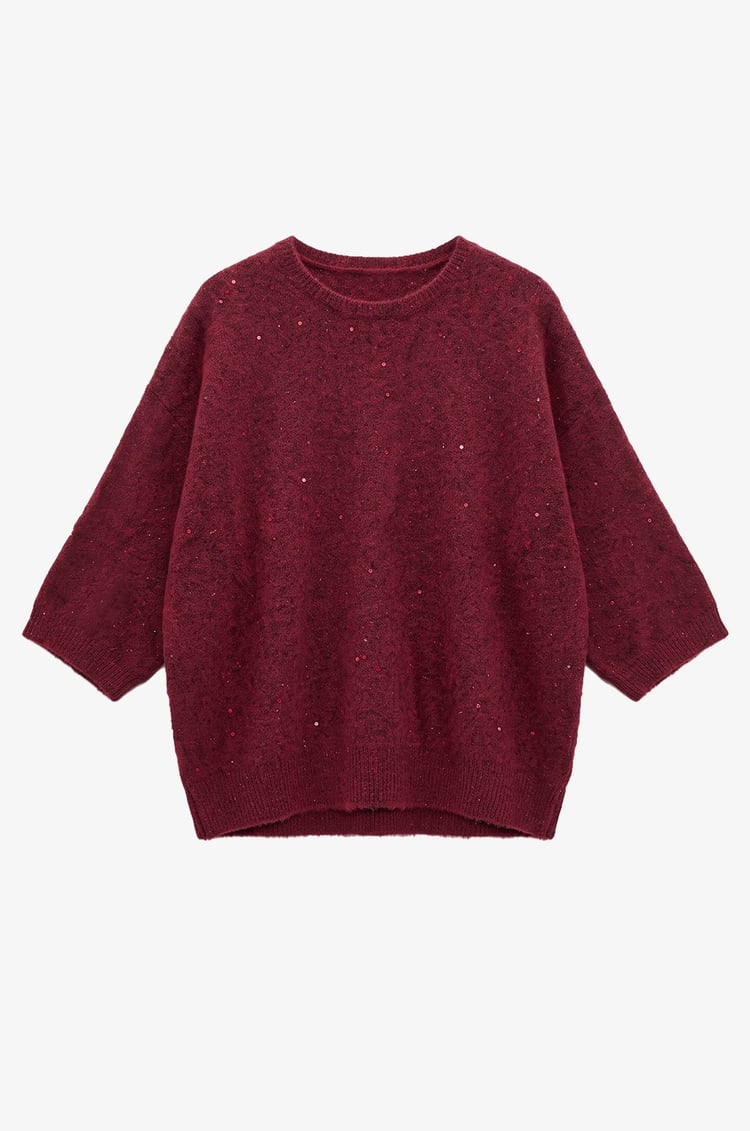 Bordo Glow Yarım Kollu Kazak