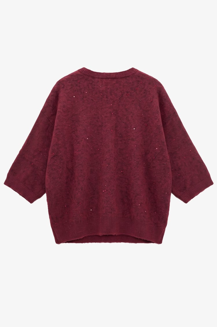 Bordo Glow Yarım Kollu Kazak