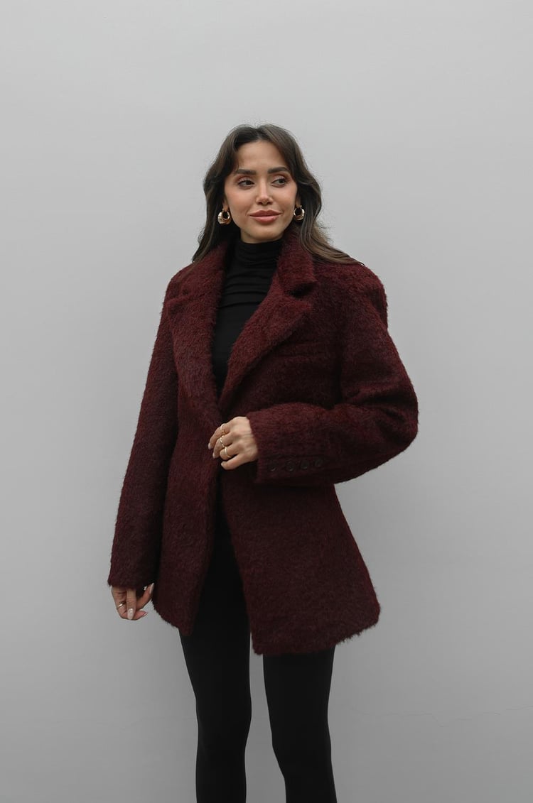 Bordo Kırçıllı Tek Düğmeli Ceket