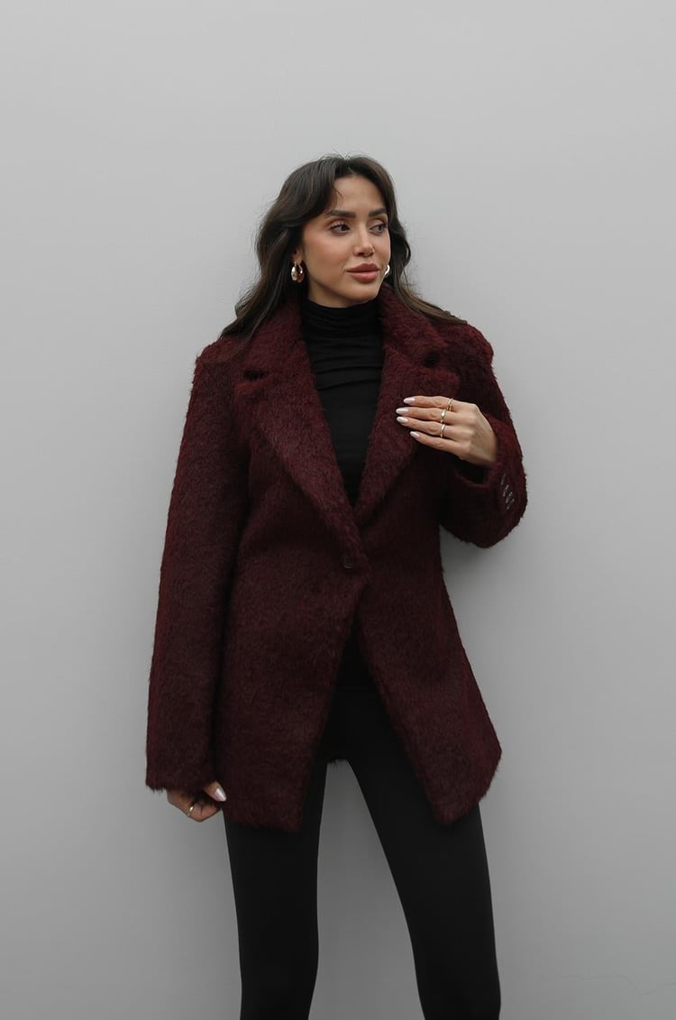 Bordo Kırçıllı Tek Düğmeli Ceket