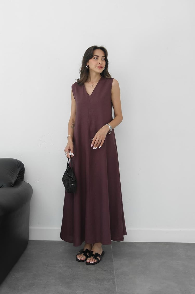 Bordo Matilda Keten Elbise