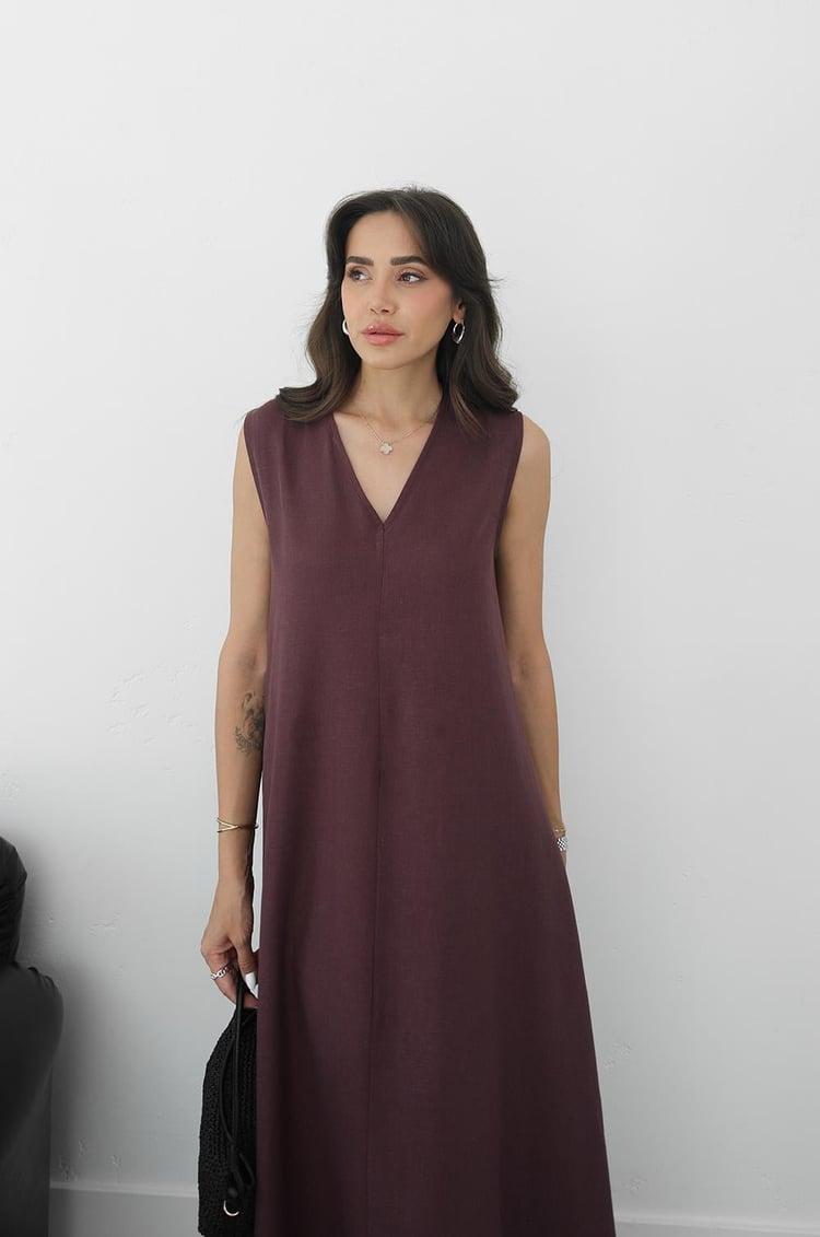 Bordo Matilda Keten Elbise