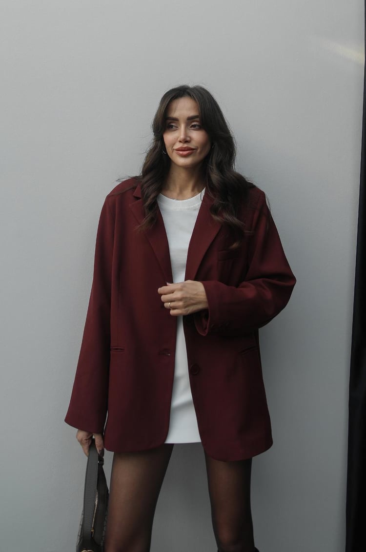 Bordo Oversize Blazer Ceket