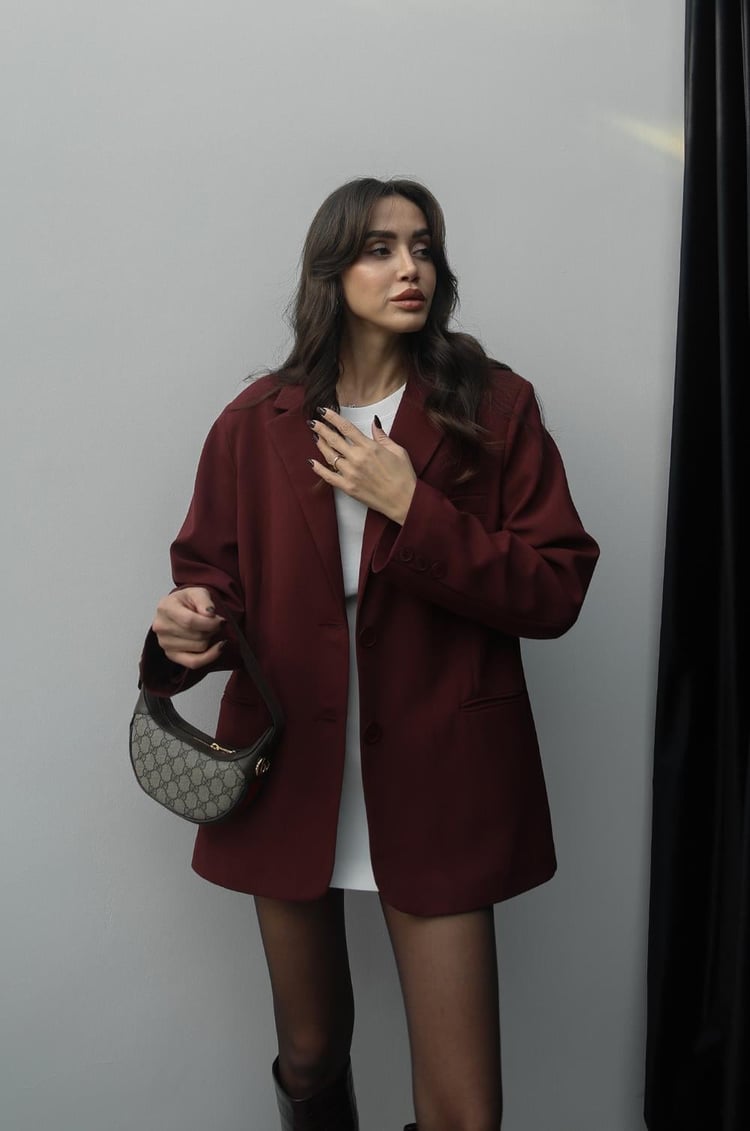 Bordo Oversize Blazer Ceket