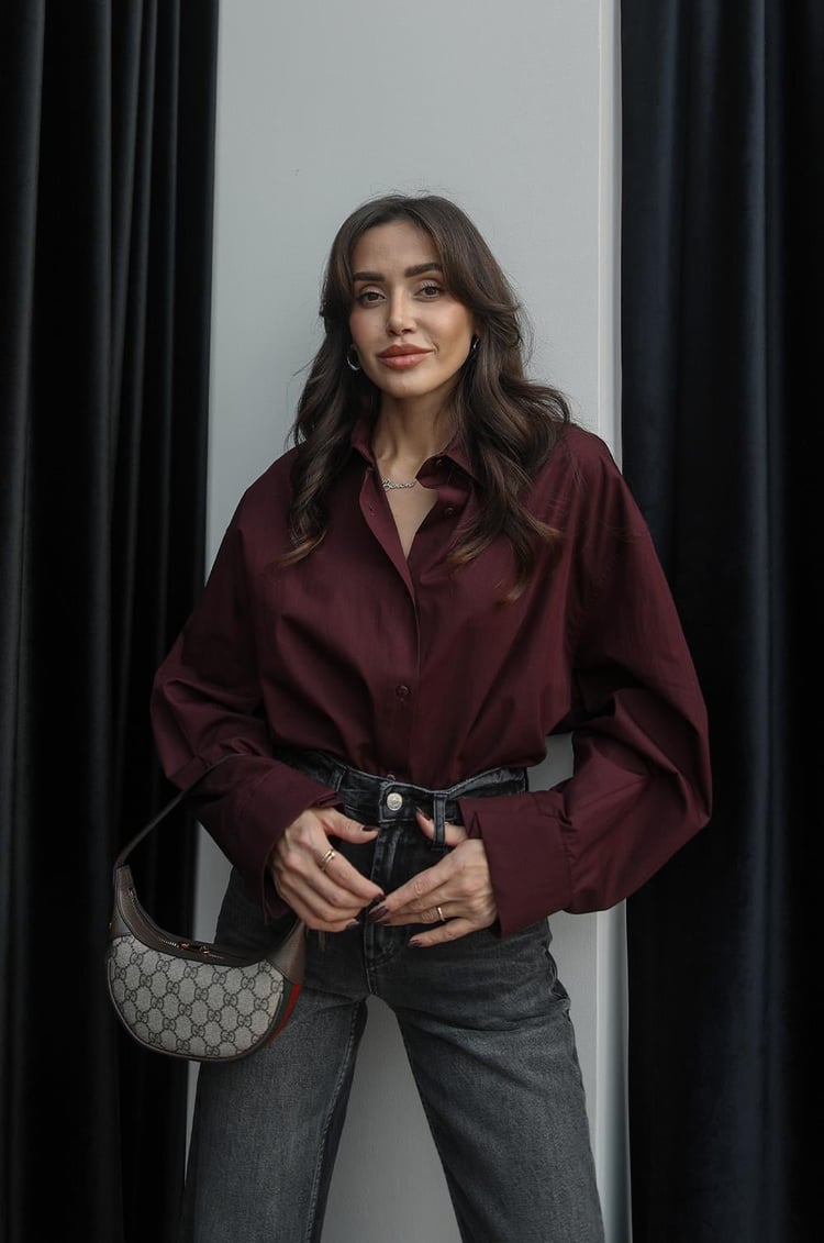 Bordo Oversize Gömlek