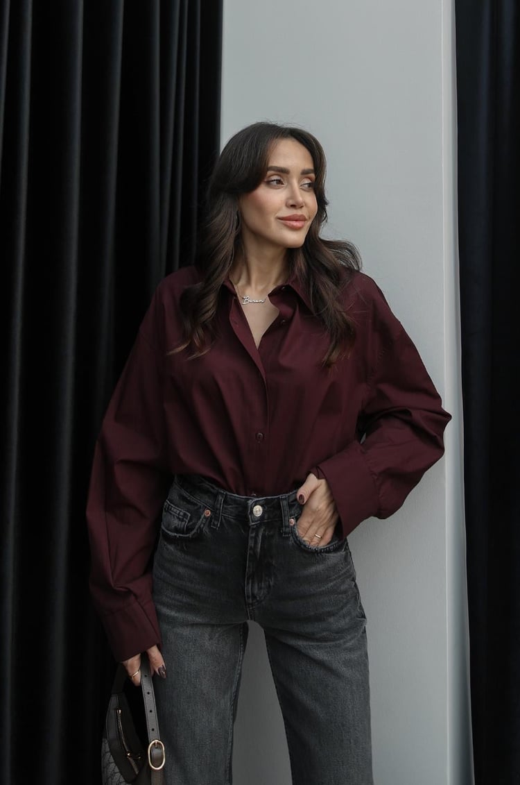 Bordo Oversize Gömlek