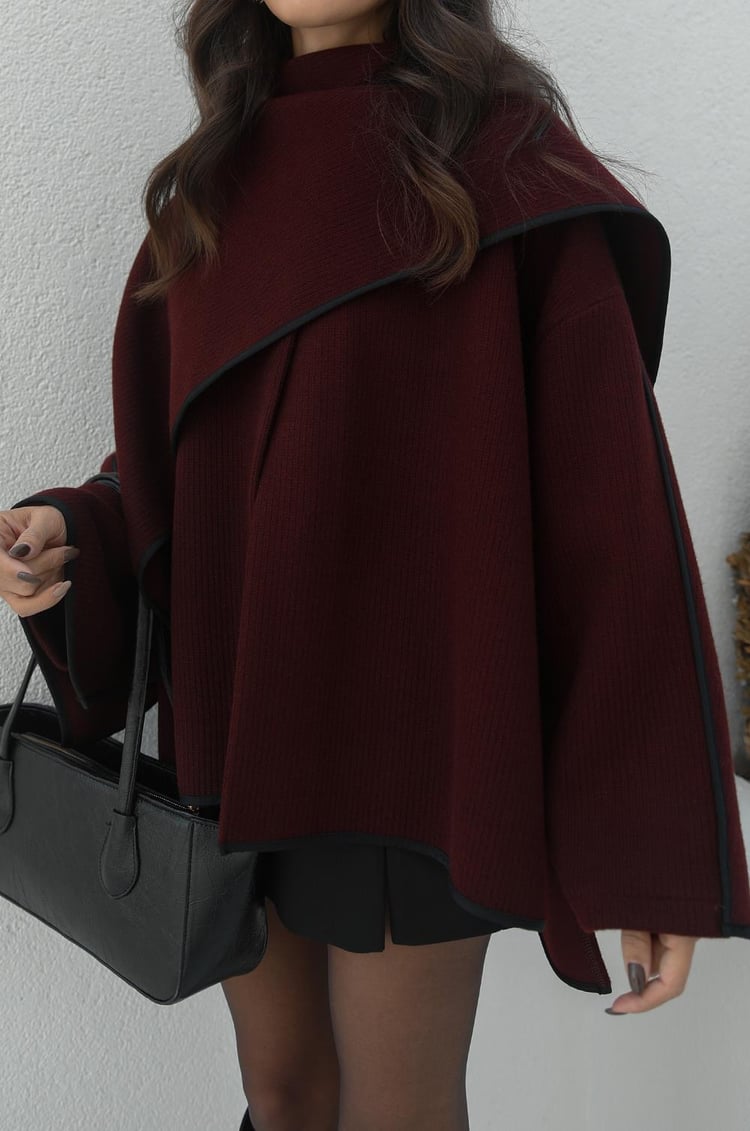Bordo Panço Görünümlü Ceket