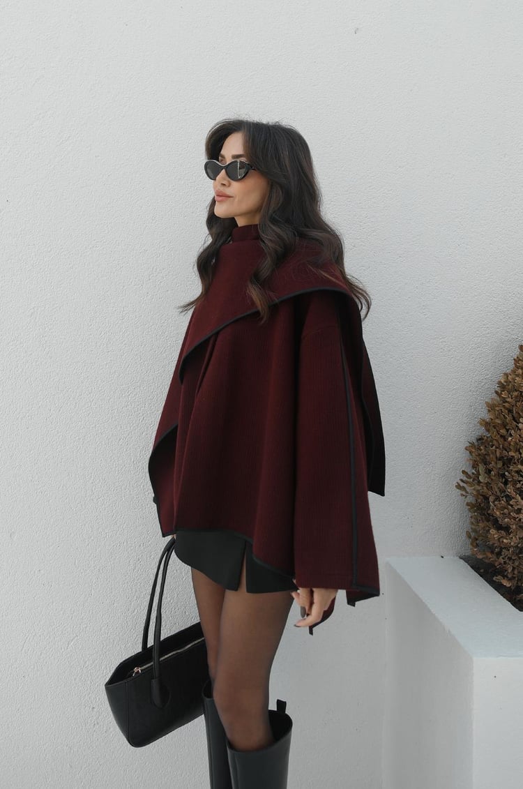 Bordo Panço Görünümlü Ceket