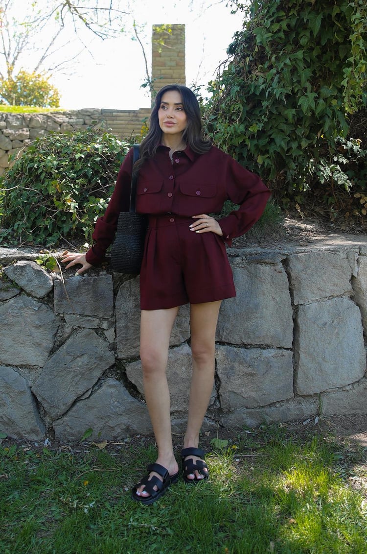 Bordo Retiro Ham Keten Şort