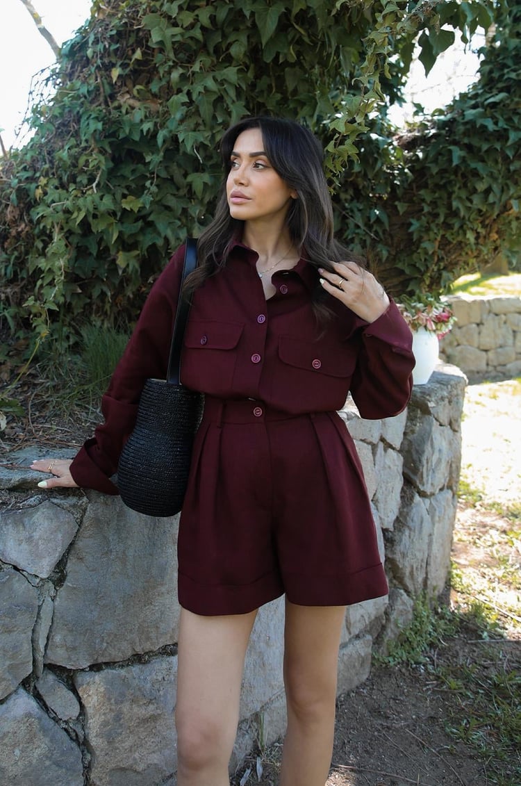 Bordo Retiro Ham Keten Şort