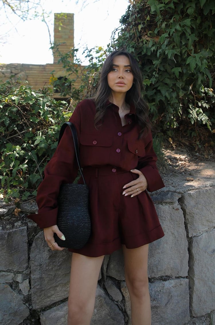 Bordo Retiro Ham Keten Şort