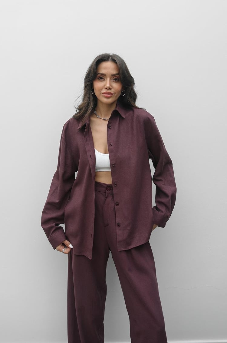 Bordo Sinius Keten Gömlek