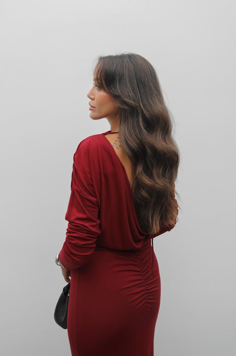 Bordo Sırt Dekolteli Modal Takım