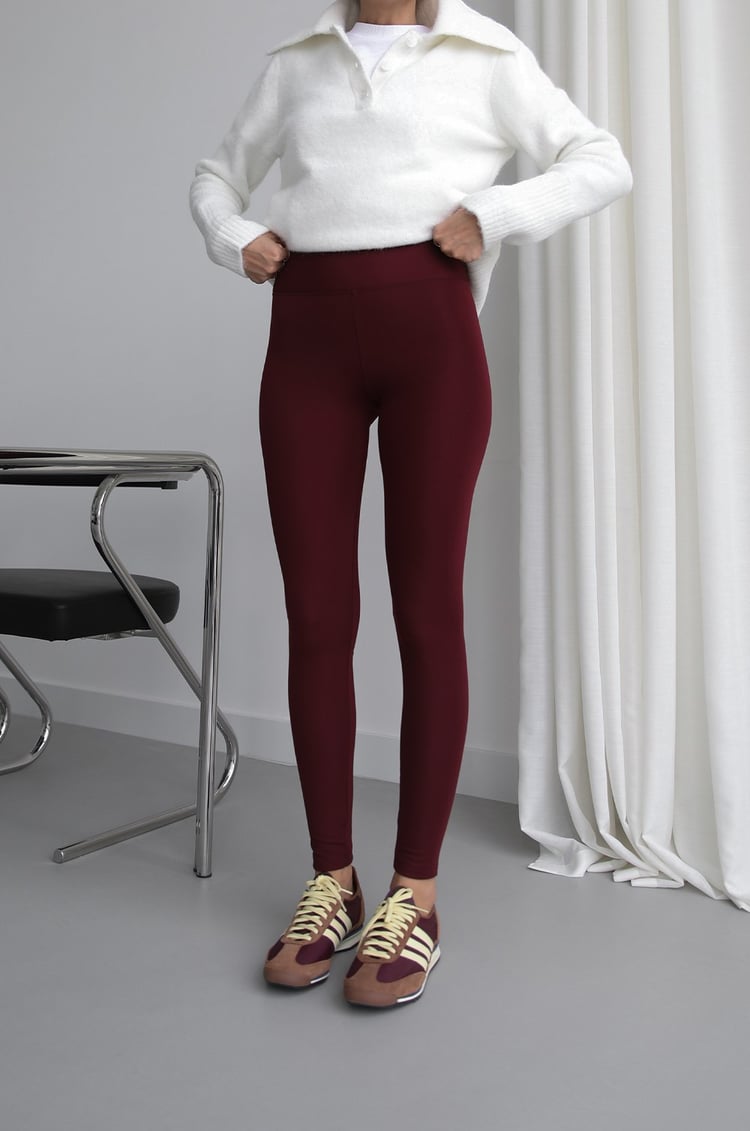 Bordo Stretchy Şardonlu Tayt