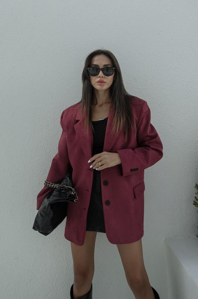 Bordo Süet Blazer Ceket