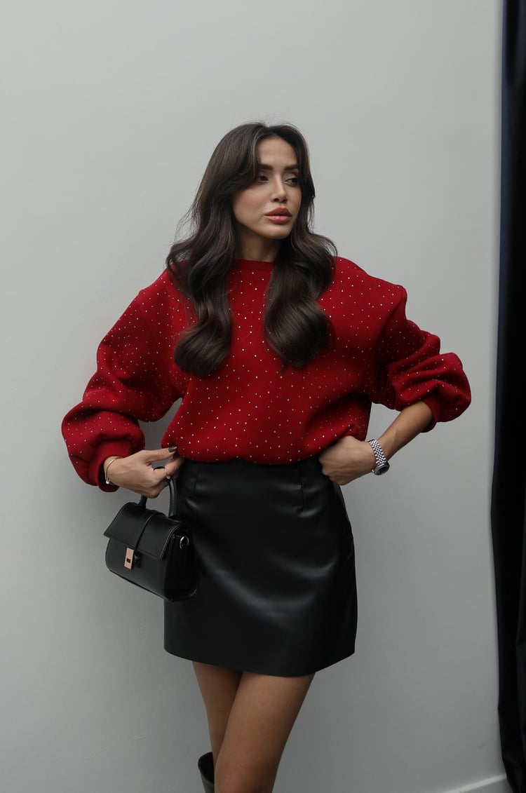 Bordo Taş Detaylı Sweatshirt