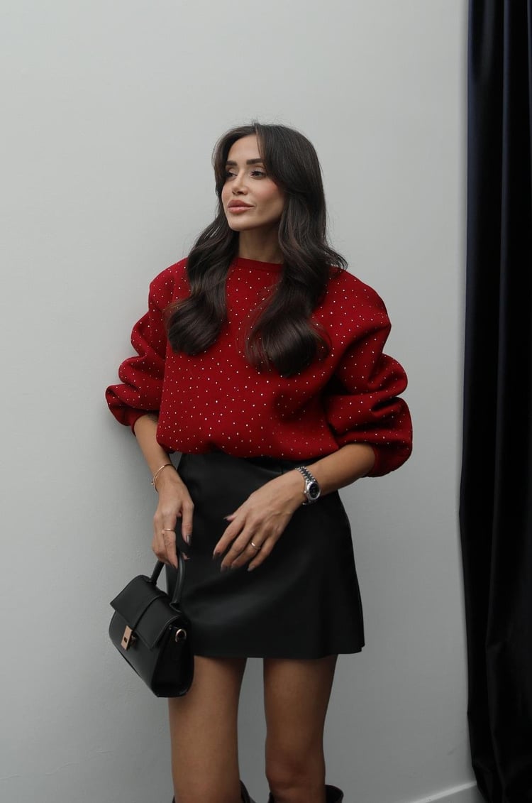 Bordo Taş Detaylı Sweatshirt