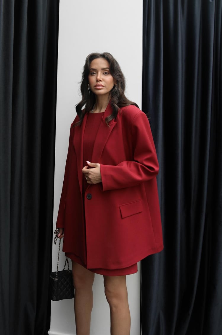 Bordo Tek Düğmeli Blazer Ceket