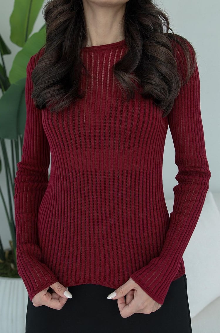 Bordo Transparan Bisiklet Yaka Bluz
