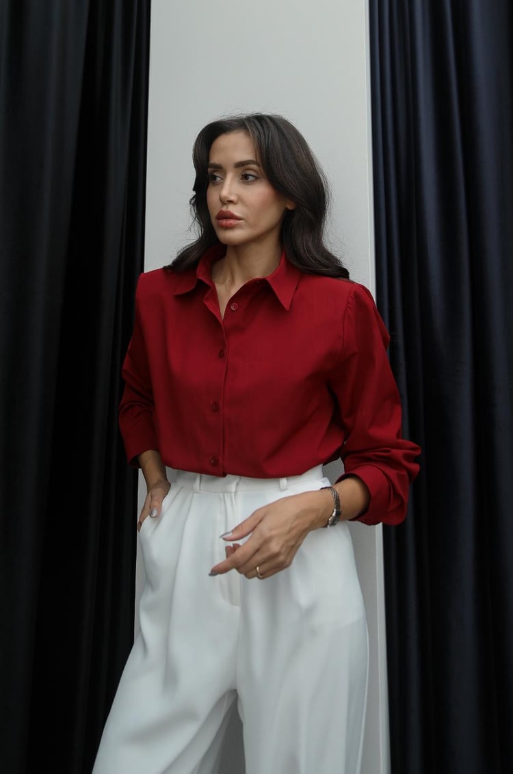 Bordo Vatkalı Basic Gömlek