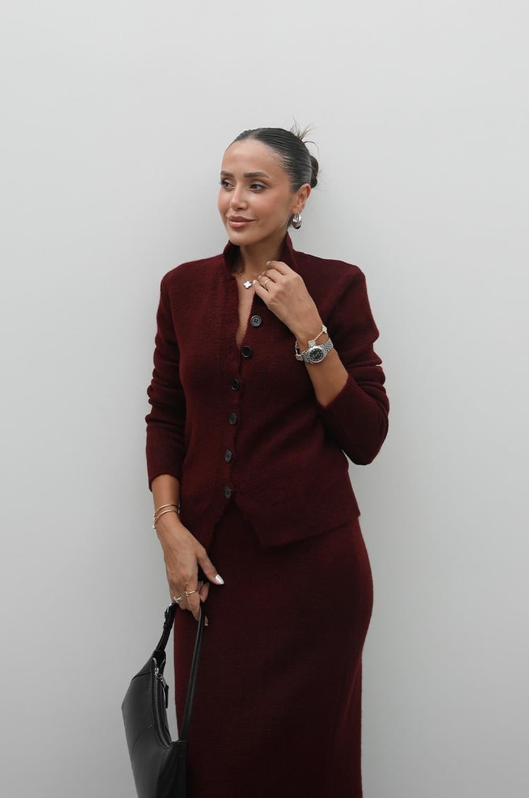Bordo Wise Hırka Etek Takım