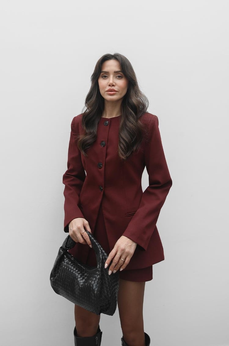 Bordo Yakasız Fit Blazer Ceket