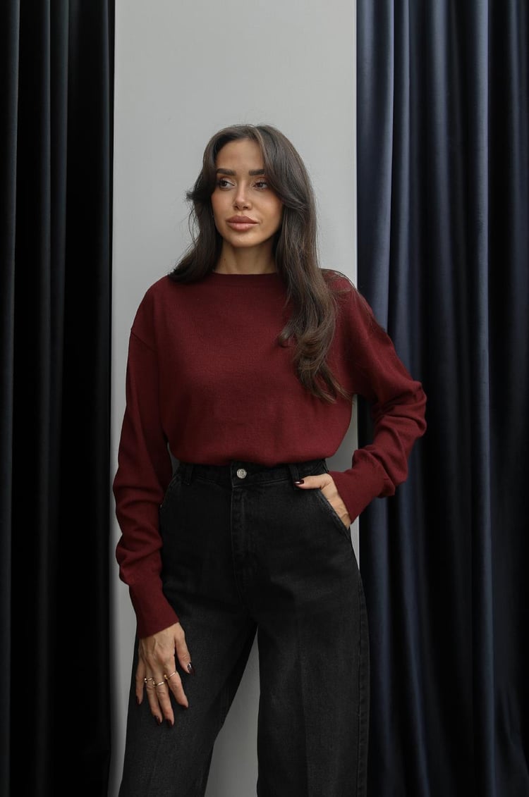 Bordo Yünlü Basic Triko Kazak