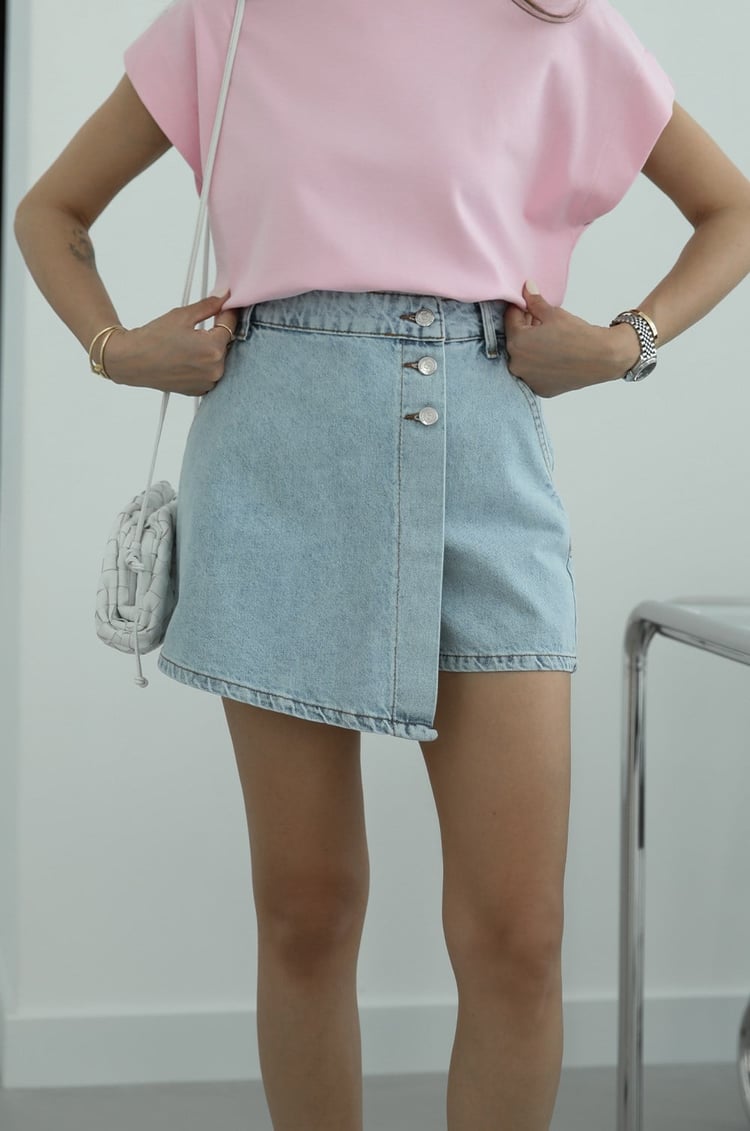 Buz Mavisi Denim Şort Etek