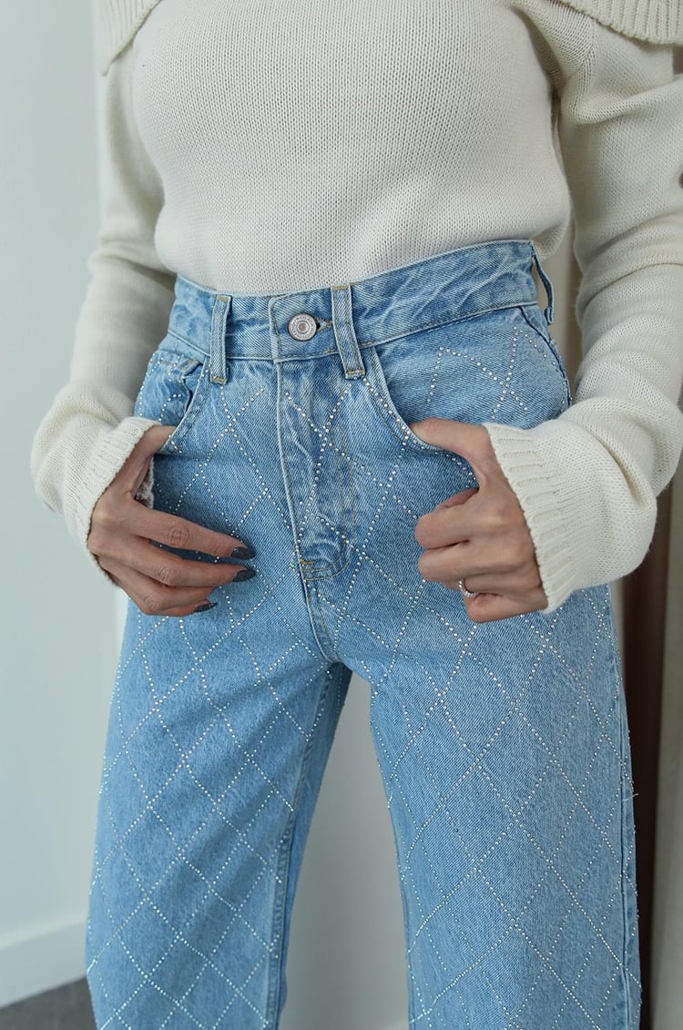 Buz Mavisi Taşlı Jean