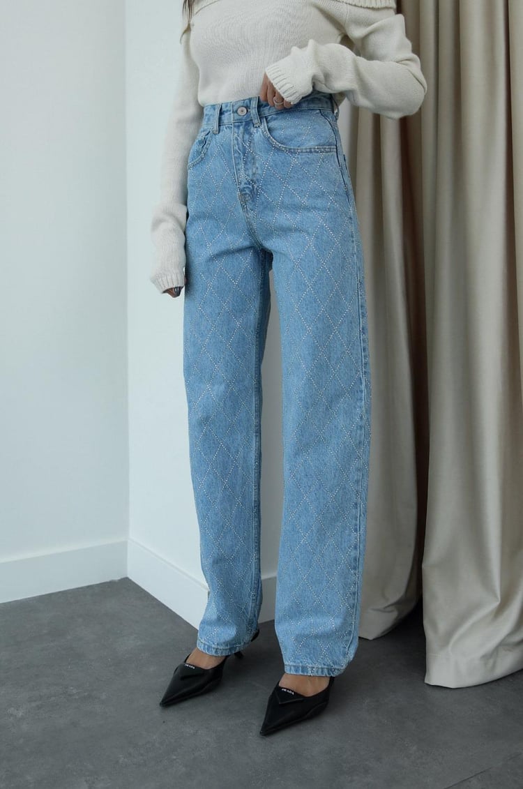 Buz Mavisi Taşlı Jean
