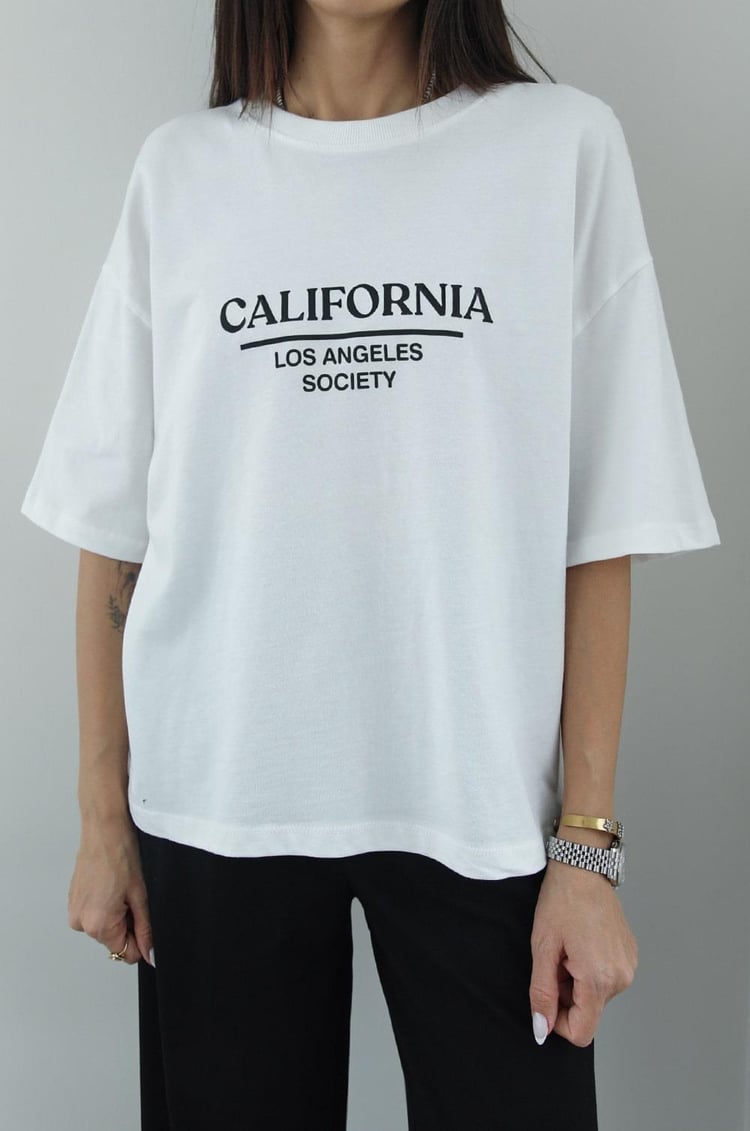 California Baskılı Beyaz Tişört