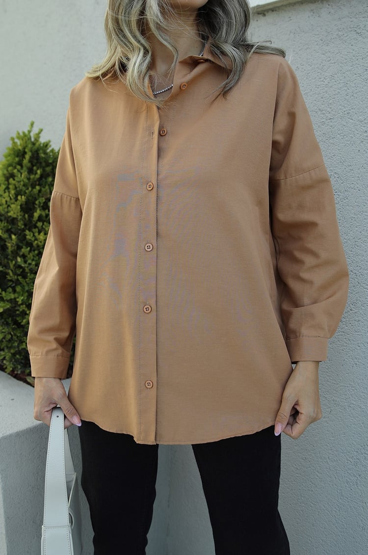 Camel Basic Düz Gömlek