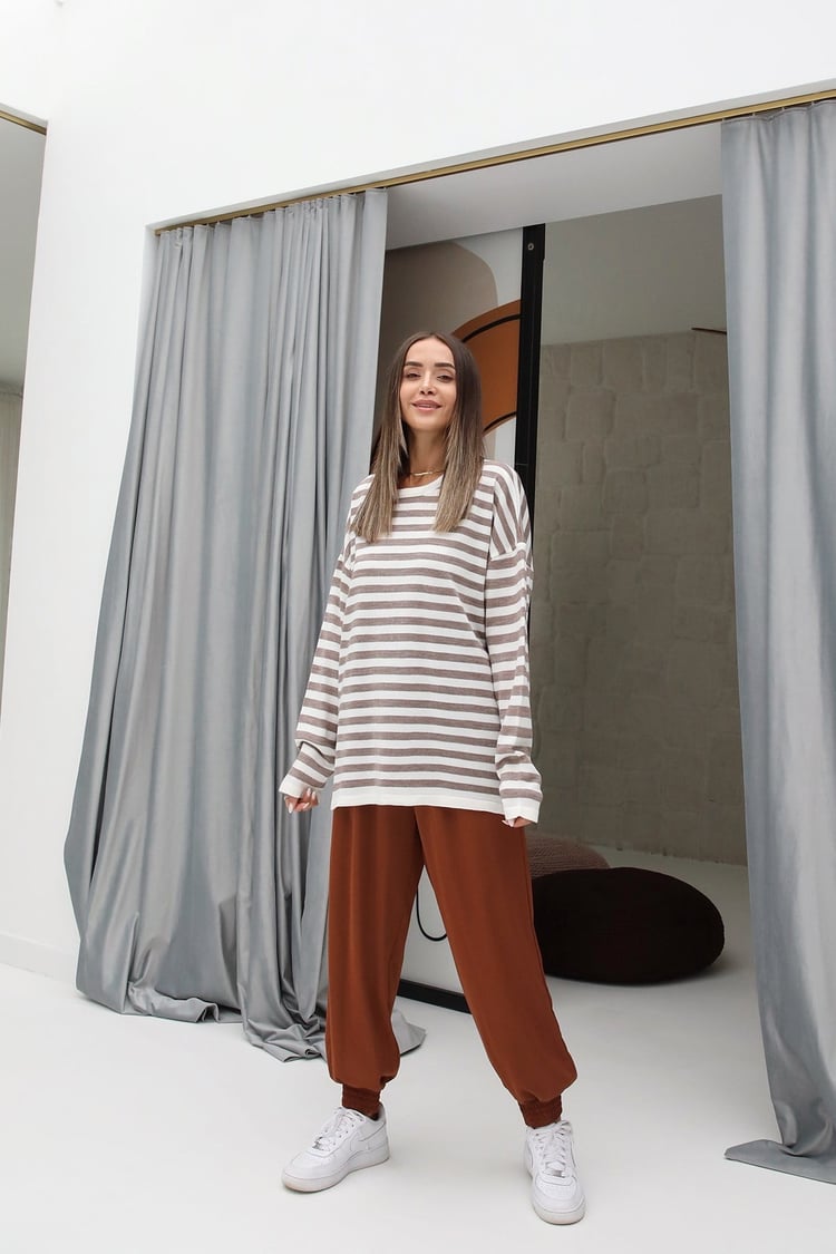 Camel Bel Paça Lastikli Saten Pantolon