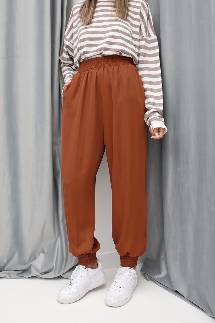 Camel Bel Paça Lastikli Saten Pantolon
