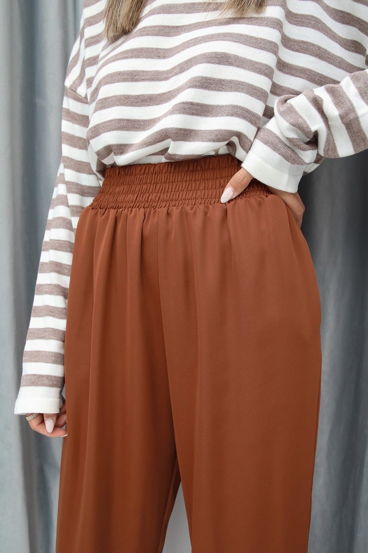 Camel Bel Paça Lastikli Saten Pantolon