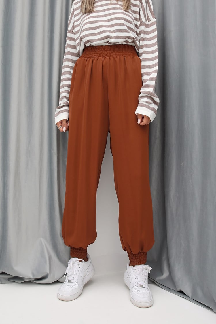 Camel Bel Paça Lastikli Saten Pantolon