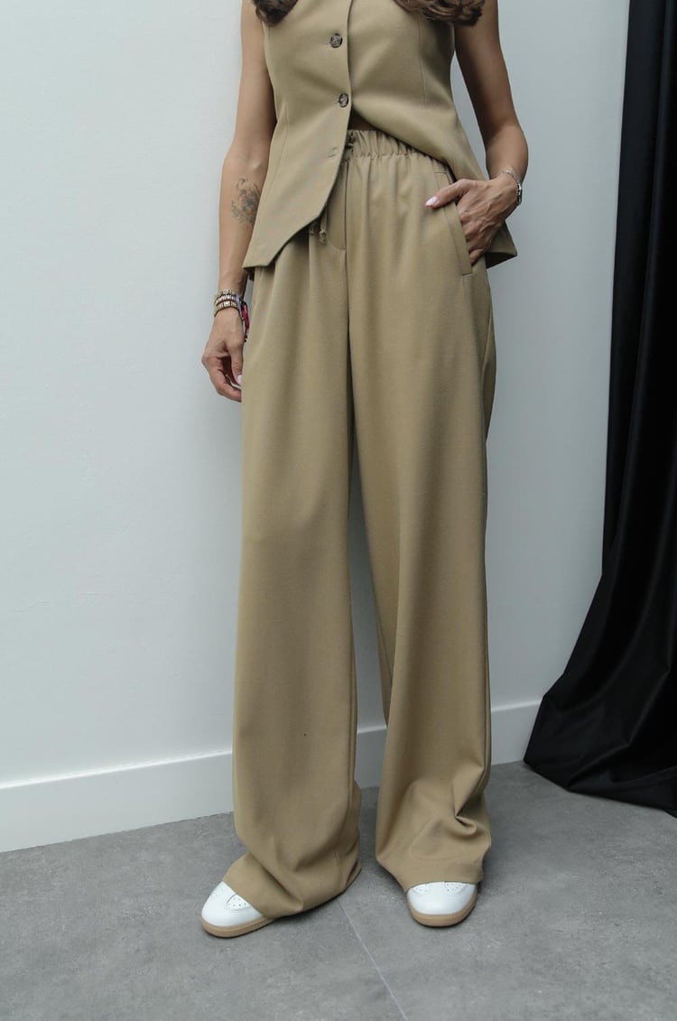 Camel Beli Lastikli Palazzo Pantolon