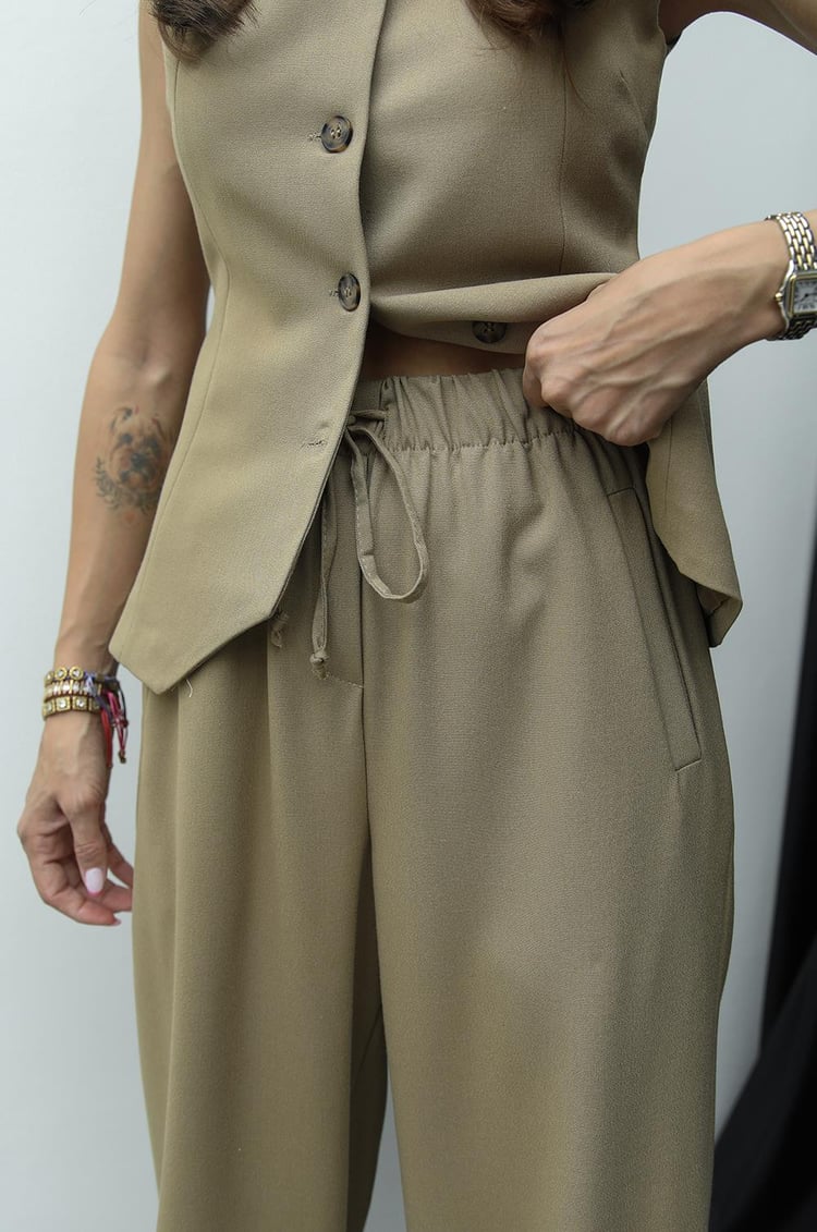 Camel Beli Lastikli Palazzo Pantolon