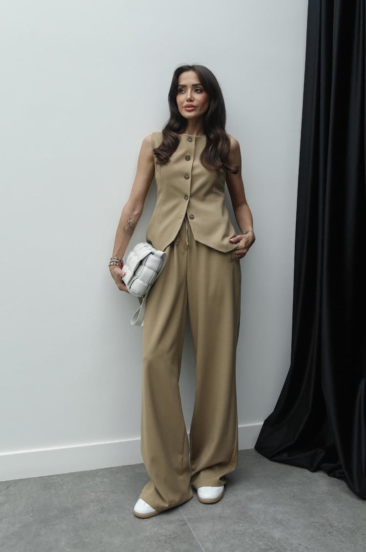 Camel Beli Lastikli Palazzo Pantolon