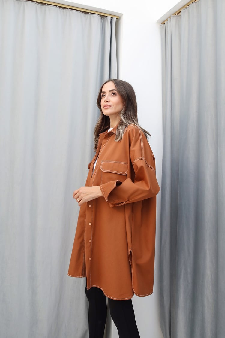 Camel Dikiş Detaylı Gömlek