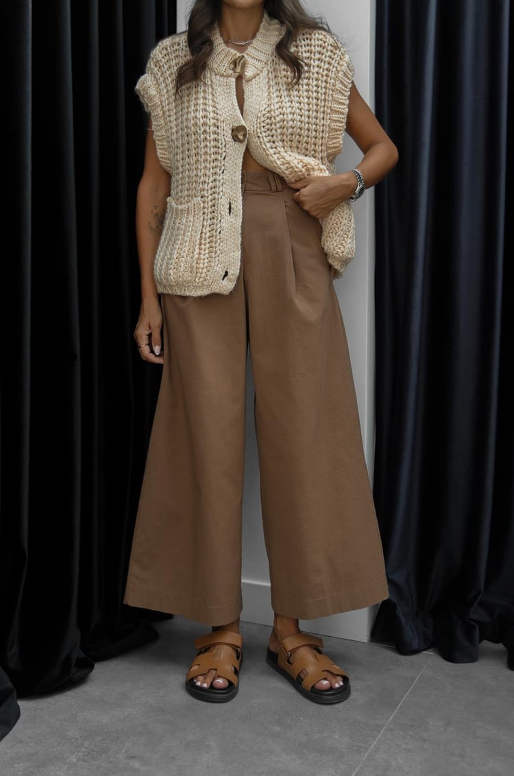 Camel Double Geniş Paça Pantolon