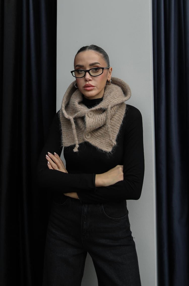 Camel Düğmeli Yün Balaclava
