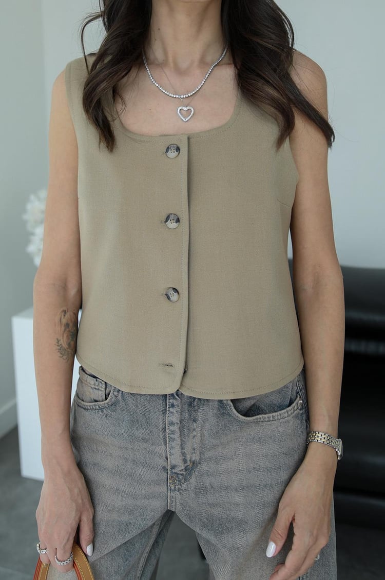 Camel Kare Yaka Yelek