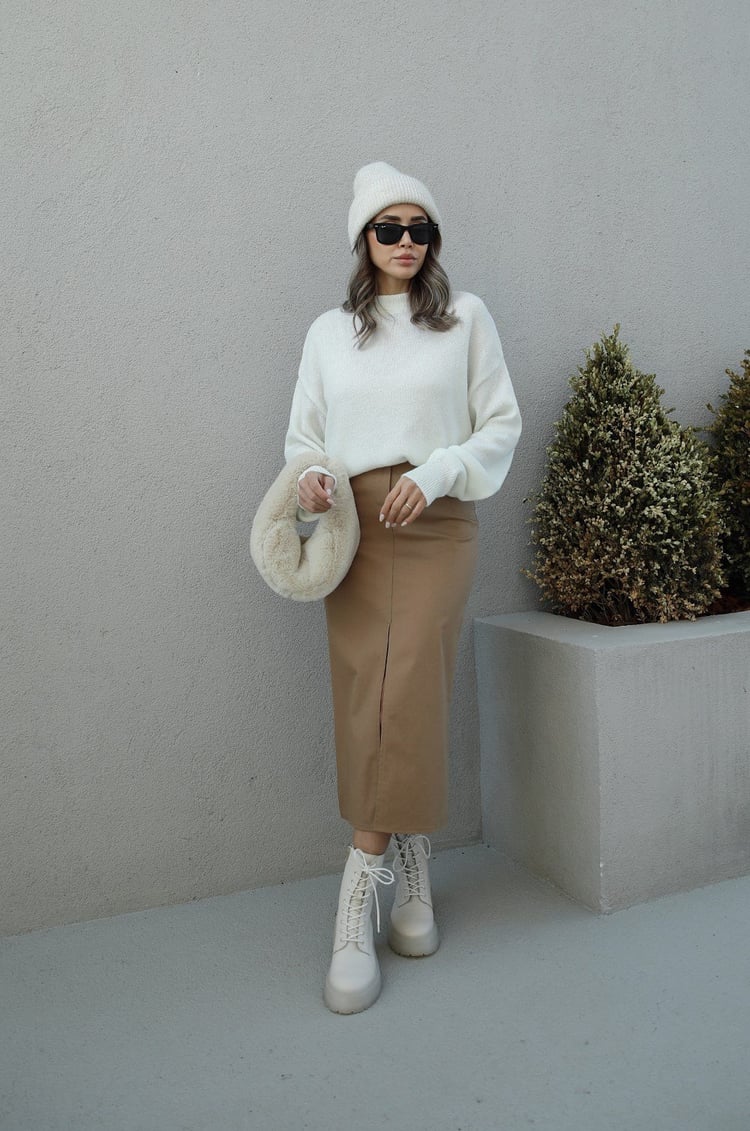 Camel Önü Yırtmaçlı Longoria Etek