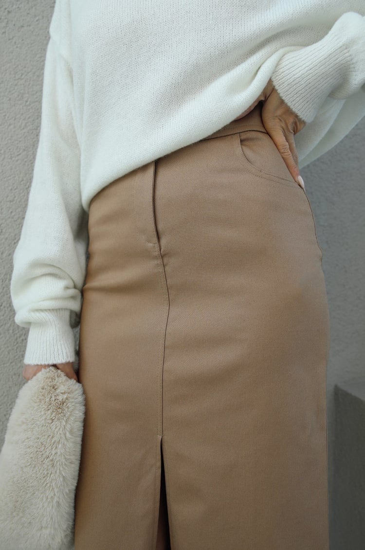 Camel Önü Yırtmaçlı Longoria Etek