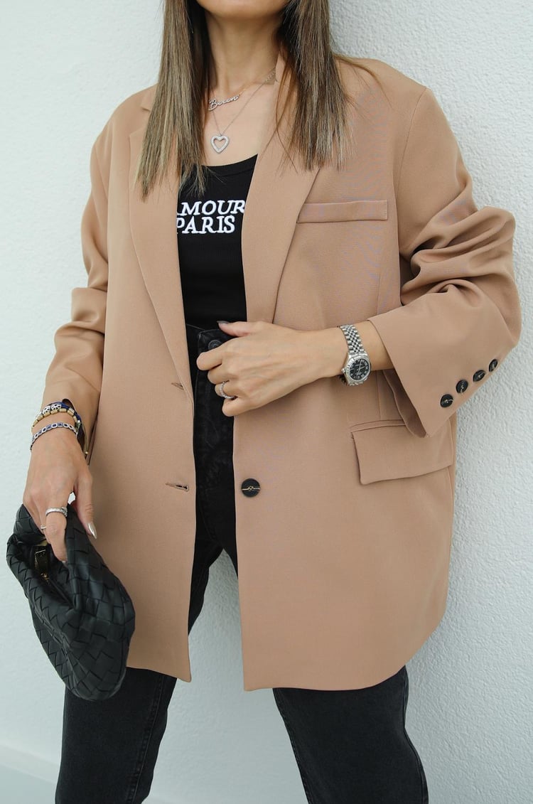 Camel Oversize Blazer Ceket